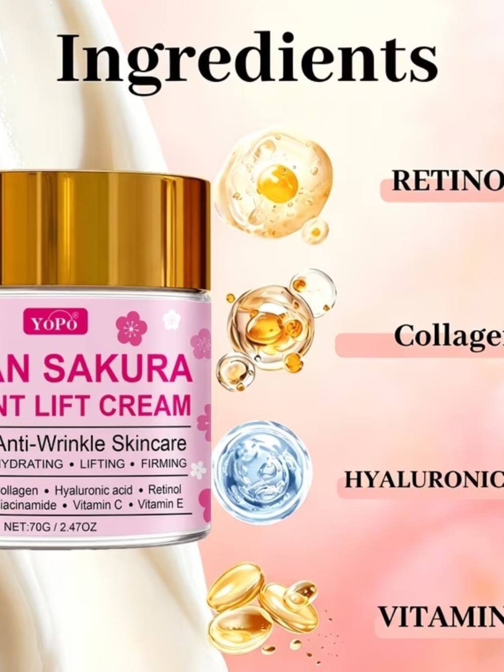 Sakura Instant Lift Cream – Pink Anti-Wrinkle Hydrating Skincare